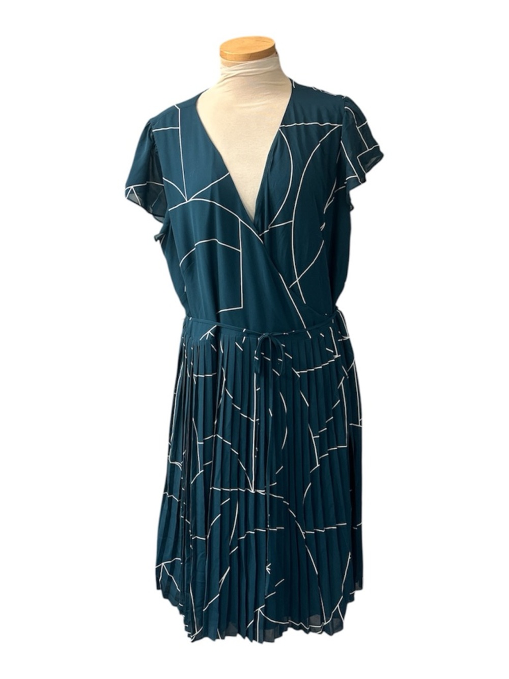 Ann Taylor Teal Geometric Wrap-Style Dress Size Medium